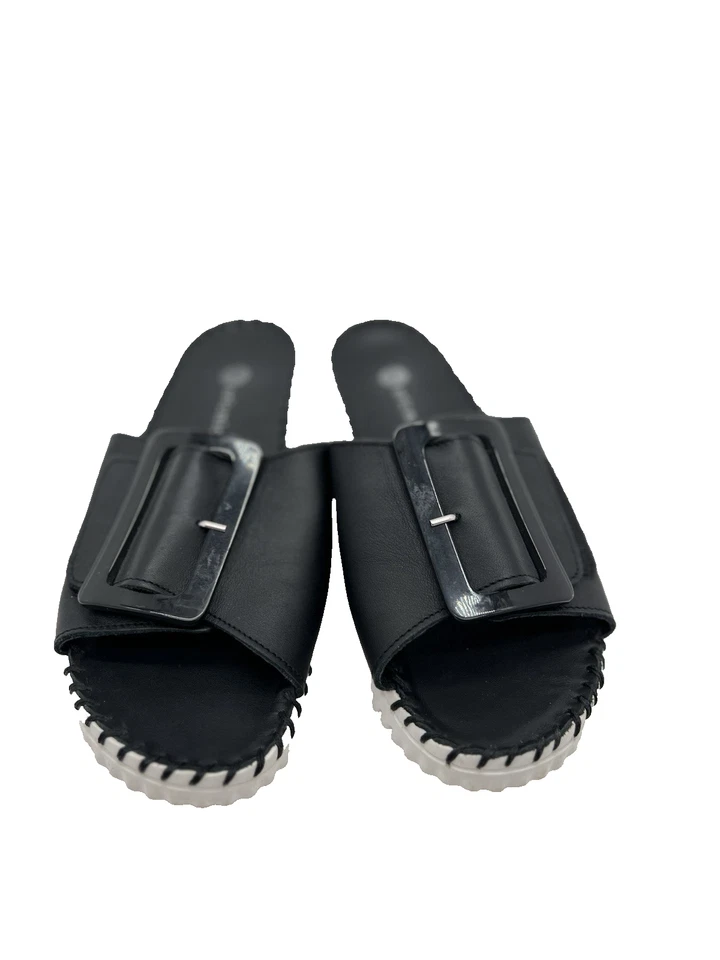 Eric Michael Darla Sandals Womens 6/37 Black Leather Comfort Slide Big Buckle - Image 1 of 4