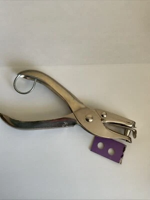 Vintage ACCO 74005 Chrome Single Hole Paper Punch w/ hinged hole catcher - Image 1 of 4