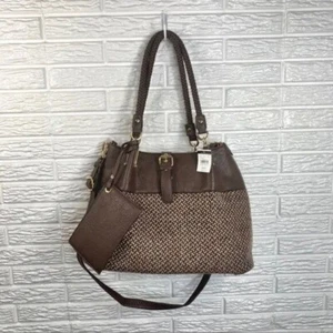Borsa a tracolla nera Rivet by Wilson’s in pelle tweed e pelle marrone e crema - Foto 1 di 8