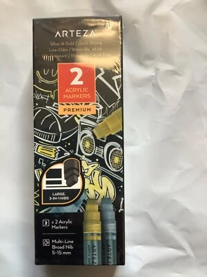 Arteza Acrylic Markers Gold and Silvee Multi-Line Broad Nib - 2 Pack - Image 1 of 2