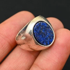 Anello Uomo Lapislazzuli Argento Sterling 925 Fatto a Mano-Dichiarazione Al Misura BJ236 - Foto 1 di 3