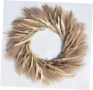 Pampas Grass Wreath, 27 inch Fall Wreath/Faux Pampas Wreath、Boho Brown Wheat - Picture 1 of 7