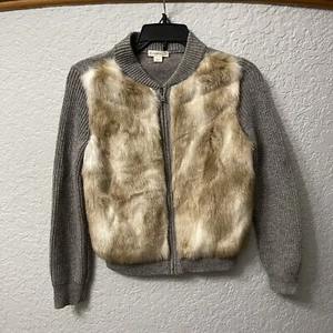 Crewcuts Girls Size 8 Faux Fur Zip Up Cardigan Sweater Wool Blend Heather Gray - Picture 1 of 8
