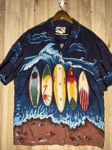 Vintage Paradise Found Mens Large Hawaiian Shirt Beach Surf Boards Print - Picture 1 of 7