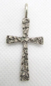 925 STERLING SILVER LARGE NUGGET CROSS PENDANT 40.5x20MM ~ 3G - Picture 1 of 3