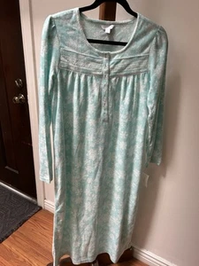 CHARTER CLUB INTIMATES Mint Blue W/ LACE TRIM LONG FLEECE NIGHTGOWN SZ S - Picture 1 of 13