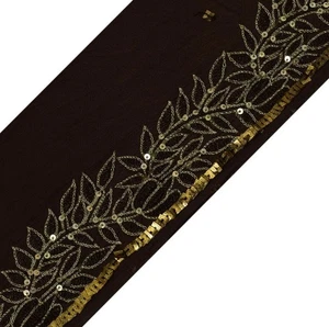 Borde de sari vintage artesanía india borde cinta bordada encaje marrón oscuro - Imagen 1 de 5