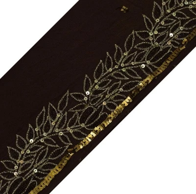 Vintage Sari Borda Artesanato Indiano Guarnição de Costura Fita Bordada Renda Marrom Escuro - Imagem 1 de 4