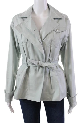 Donna Karan New York Womens Cotton Belt Button Front Jacket Light Blue Size XS - Image 1 of 4