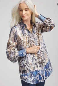 NWT Chico's Ombre Tunic Snake Print Shirt Long Sleeve Buttons Sz 2.5 U.S. 14 L - Picture 1 of 14