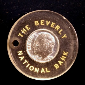 Encased 1963-d Roosevelt Dime - Beverly National Bank, Beverly, Massachusetts - Foto 1 di 2