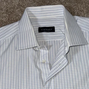 Men’s Canali Blue And White Striped Button Up Shirt Made In Italy 41/16 - Picture 1 of 10