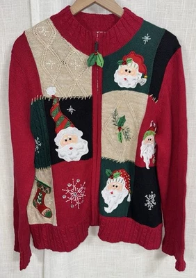 Suéter Vintage Reliquia Coleccionables Santa Navidad Mujer’s XL Cárdigan Feo Foto 1 de 4