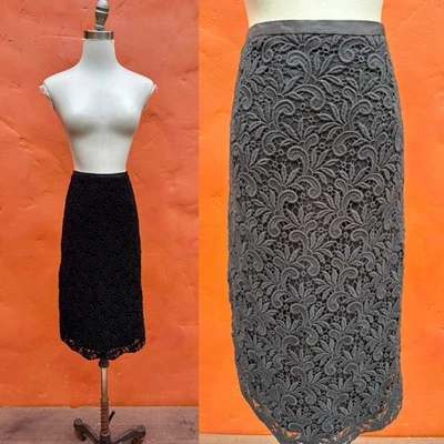 Rickie Freeman Teri Jon Negro Grueso Encaje Lápiz Movible Falda Cóctel Fiesta Foto 1 de 4