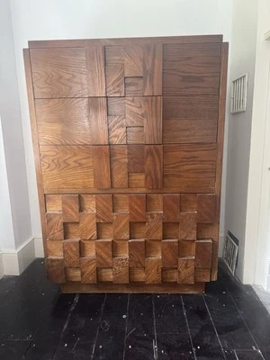 Дизайнерский винтажный антикварный комод Lane Brutalist Staccato середины века  - Изображение 1 из 4