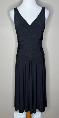 American Living womens sleeveless black midi dress ruched waist size 8 v-neck. - Image 1 of 4