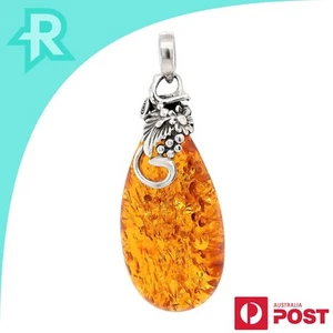 Amber Large Droplet Sterling Silver 925 Pendant - Picture 1 of 6