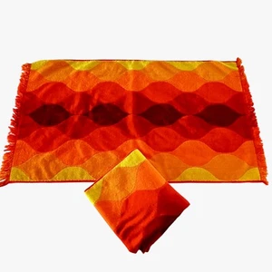 2 Vintage Cannon Seven Seas Royal Family Badetuch Fransen rot gelb orange groovy - Bild 1 von 7