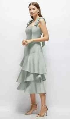 Dessy коллекции ивы зеленый бант плеча ярусный Midi платье размер 0 $269 3127 - Изображение 1 из 3