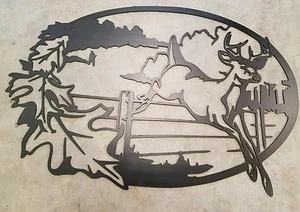 Whitetail deer landscape scene metal wall art plasma cut home decor cabin gift - Picture 1 of 1