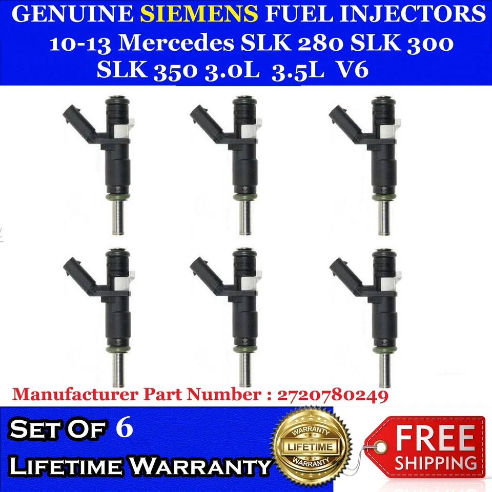 6x OEM Siemens Fuel Injectors for 10-13 Mercedes SLK280, 300, 350 V6 #2720780249 - Image 1 of 1
