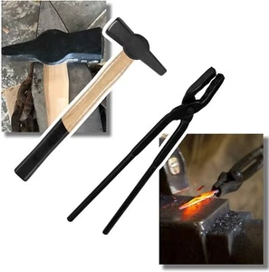 Blacksmith Wolf Jaw Tongs (15") & Blacksmiths' Hammer Blacksmith Tool Set - Picture 1 of 9