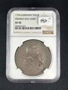 1794 Germany - Prussia Thaler Silver Coin - NGC XF 45 - Picture 1 of 2