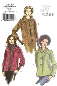 Chaqueta VOGUE Misses' Patrón V8123 Talla 8-14 SIN CORTAR - Imagen 1 de 2