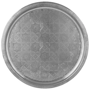 Orientalische Deko Tablett Serviertablett Kerzentablett Nacera Silber 38cm - Bild 1 von 6