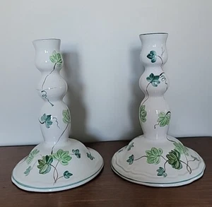 Herend Hungary Ivy Candlestick Single Candle Holder 8" Pair - Picture 1 of 8