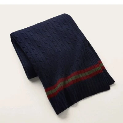 Cobertor de pelúcia Ralph Lauren cabo 100% cashmere azul marinho bordô novo com etiquetas $595 - Imagem 1 de 4