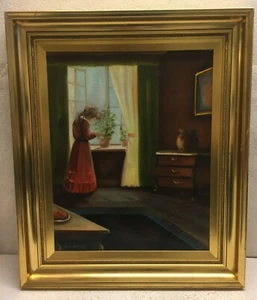 Ole C. Borch (born 1937) Interior House Oil Canvas Painting 55 x 65 cm Denmark - Picture 1 of 11