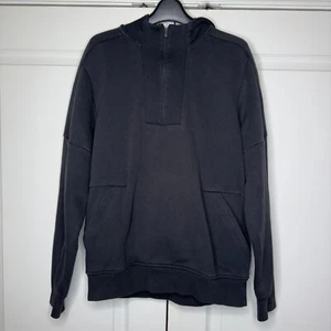 Sudadera con Capucha Adidas Para Hombre Mediana Negra Manga Larga Logo Ajuste Térmico Pullover Cuarto Cremallera - Imagen 1 de 13