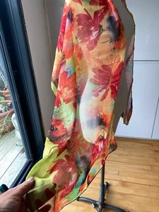 RECTANGULAR 21" X 65" CHIFFON SCARF MULTICOLOURED ORANGE RED GREEN FLORAL PRINT - Picture 1 of 9
