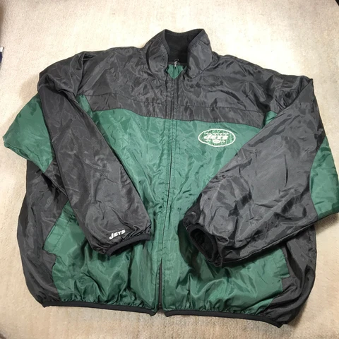 NFL New York Jets Jacket Mens 2XL XXL Fleece Black  Reversible Green Football Cover
