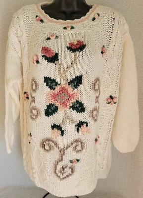 Clásico Elements Mujeres Suéter Camisa Top Blusa Talla L Grande Tejido a Mano Floral Foto 1 de 4