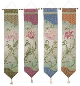 Stately Floral Tapestry Wall Hanging Bellpull Set of 4 - Picture 1 of 1