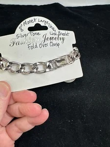 Armband 8" große Glieder Klappverschluss MONET Vintage Silber M-7080 - Bild 1 von 4