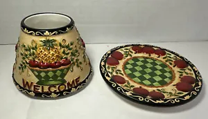 Yankee Candle WELCOME MED/Sm Jar Shade & Matching Plate Fruit Bowl Teresa Kogut - Picture 1 of 12