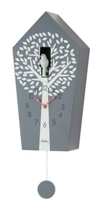 AMS 7287 Kuckucksuhr modern Wanduhr Kuckucksruf Holzgehäuse anthrazit - Bild 1 von 1