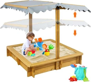 PETSCOSSET Sandkästen aus Holz mit Deckel für Kinder Outdoor, Geschenk für 2-8 Jahre - Bild 1 von 7