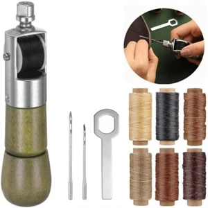 Leather Sewing Awl Hand Stitcher with Craft Accessories Set Waxed Thread Tool - Picture 1 of 10