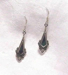 AZURITE INLAID SPEAR SHAPE STERLING SILVER DANGLE EARRINGS 1 1/4" NEW - Picture 1 of 4