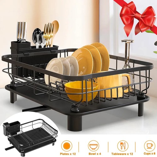 Anti-Rust Dish Drainer Drying Rack with Removable Drip Tray and Cutlery ...