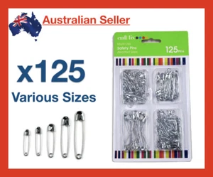 x 125 Safety Pins Sizes Large Small Medium Silver Pin Pack Set Baby Nappy Bulk - Picture 1 of 2
