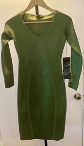 Brand new WOW Fitted Slip on bandage cocktail ribbed Dress-small Green - Picture 1 of 4
