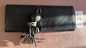 Bananna Republic Black Leather Clutch Purse Safari Inspired Tassel Closure NWT - Picture 1 of 6