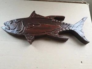 fish rustic wooden wall plaque carved by hand and varnished - Picture 1 of 6