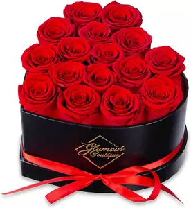 Heart-Shaped Box of 16 Preserved Red Roses - Timeless Gift for Her - Picture 1 of 12