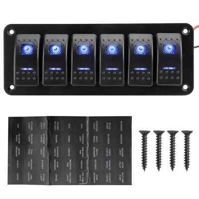 Painel interruptor balancim 6 gangues painel liga/desliga LED azul para barco carro trailer marinho - Imagem 1 de 4